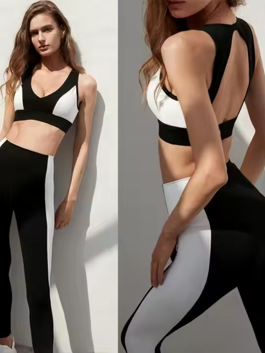Contrast Detail Seamless Yoga & Barre Set for Women