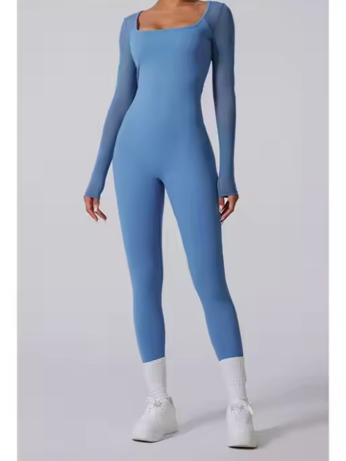 Fashion Elastic Yoga Jumpsuit with Chiffon Sleeves